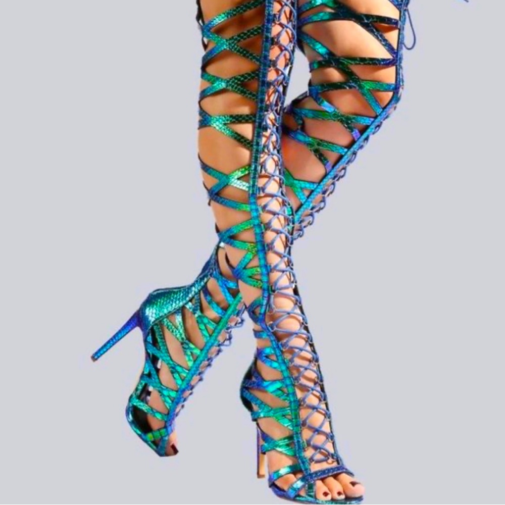 hologram 5” heel lace up knee boots